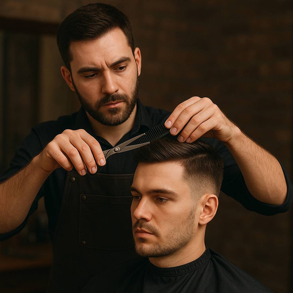 Barbeiro profissional realizando corte